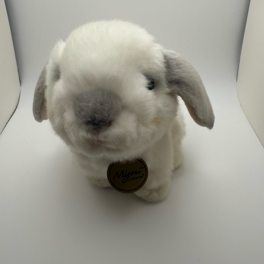 Mignon Plush White and Gray Bunny Stuffed Animal